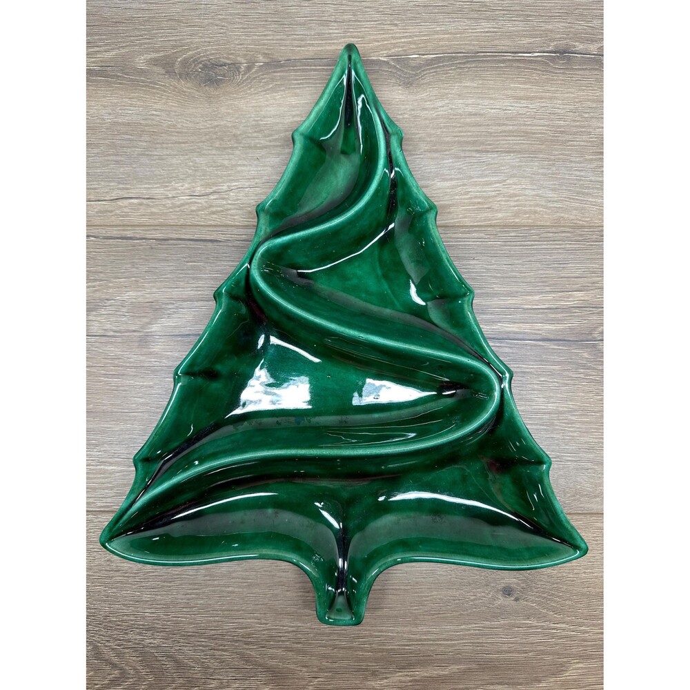 Vintage MCM 1960s Signed Atlantic Mold Divided Christmas Tree Platter 15.5"x12"